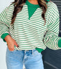 Bright Green Striped Exposed Seam Patchwork Loose Pullover Top Markonline