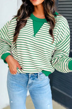 Bright Green Striped Exposed Seam Patchwork Loose Pullover Top Markonline