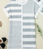 Gray Stripe Mixed Printed Short Sleeve Shift Mini T Shirt Dress Markonline