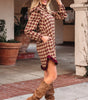 Red Plaid Print Ruffled Long Sleeve Patchwork Hem Mini Shirt Dress Markonline