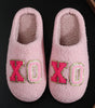 Pink XO XO Glitter Trim Letter Patched Plush House Slippers Markonline