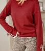 Racing Red Leopard Bow Decor Split Cuff Contrast Trim Sweater Dear-Lover Dropshipping