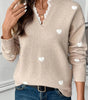 Smoke Gray Heart Print Lace Splicing V Neck Valentines Sweater Dear-Lover Dropshipping