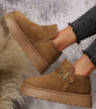 Coffee Buckle Detail Round Toe Platform Cozy Winter Boots Dear-Lover Dropshipping
