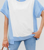 Sky Blue Color Block Exposed Seam Crew Neck T Shirt Markonline