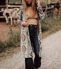 Brown Western Aztec Printed Open Front Long Cardigan Dear-Lover Dropshipping