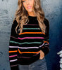 Black Colorful Striped Ribbed Trim Sweater Dear-Lover Dropshipping