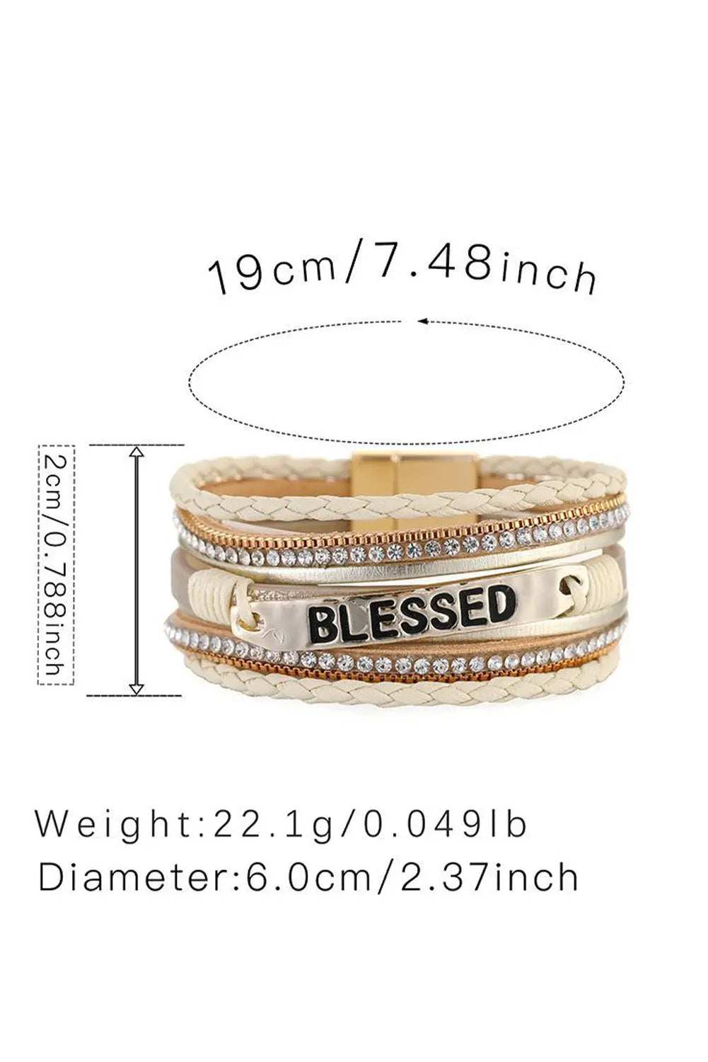 Beige BLESSED Rhinestone Braided Detail Buckle Bracelet Dear-Lover Dropshipping