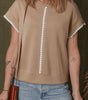 Straw Yellow Ric Rac Color Contrast Ribbed Edge Crewneck T Shirt Markonline