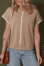 Straw Yellow Ric Rac Color Contrast Ribbed Edge Crewneck T Shirt Markonline