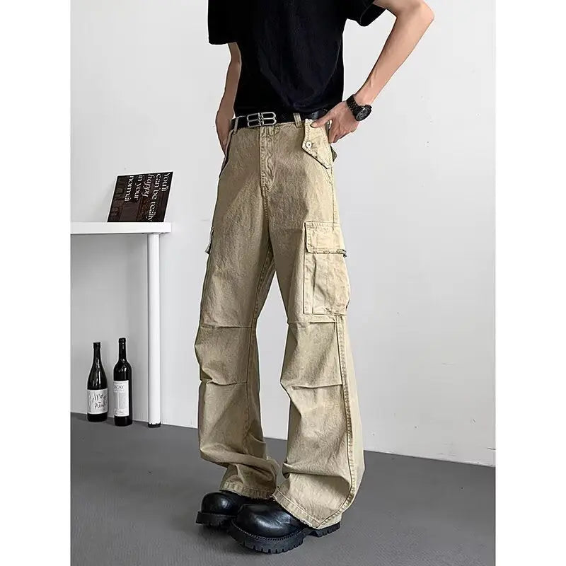 Wash pleated workwear casual pants for men in summer