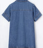 Blue Short Sleeve Collared Patched Pocket Denim Mini Dress Markonline