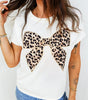 White Leopard Bow Embroidered Cotton Round Neck T Shirt Markonline