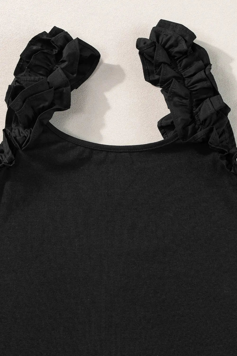 Black Ruffled Wide Straps Slim Tank Top Markonline