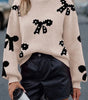 Smoke Gray Pearl Embellished Bow Pattern Loose Sweater Dear-Lover Dropshipping