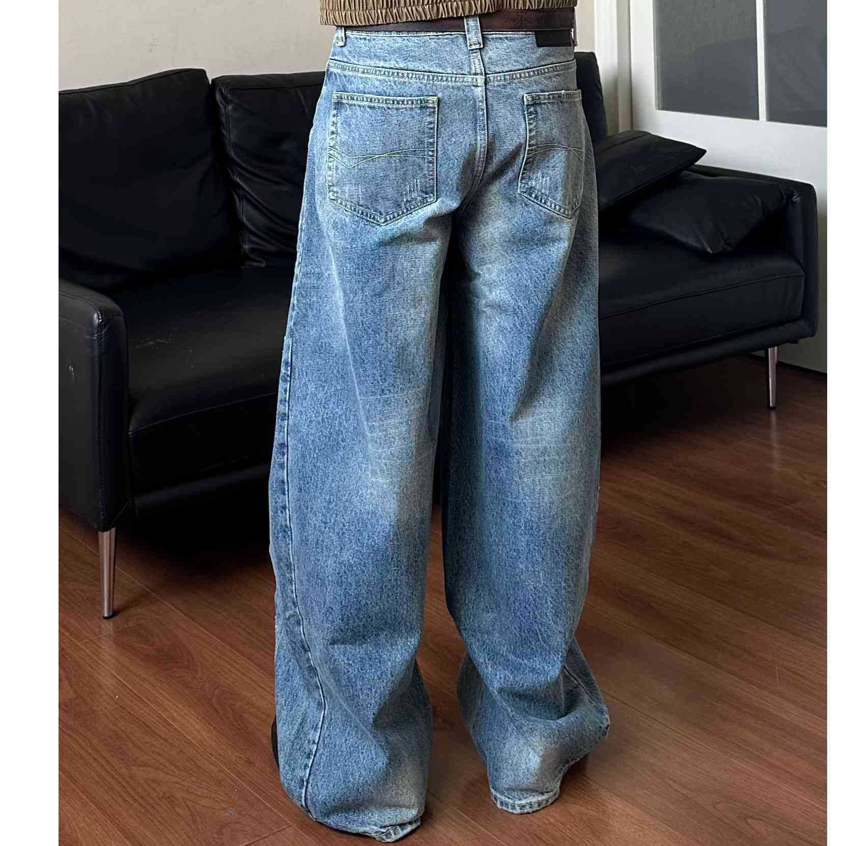 Dad Hole Loose Tapered Wide Leg Jeans for Men and Women Markonline
