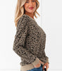 Khaki Ribbed Trim Leopard Print Long Sleeve Top Dear-Lover Dropshipping