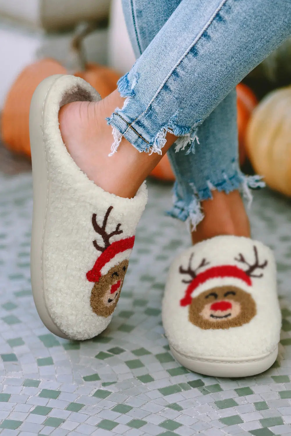 White Christmas Deer Home Indoor Plush Slippers Dear-Lover Dropshipping