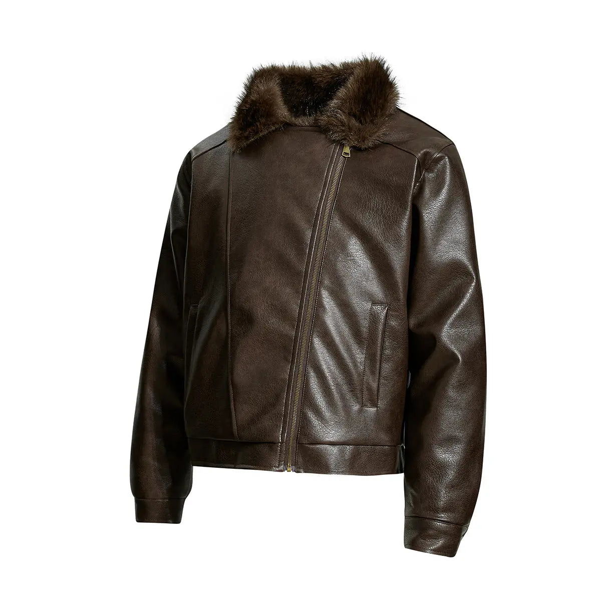 Fur-lined leather jacket motorcycle puffer coat Markonline
