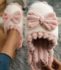Fushia Bow Decor Color Block Ribbed Plush Slippers Markonline