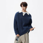 Heavyweight Casual Collar Knit Sweater for Men and Women, Winter Vintage Two-Tone Knitwear High-End Warm Couple's Base Layer Sweater Markonline