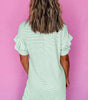 Green Stripe Ruffled Short Sleeve Crew Neck T Shirt Shift Mini Dress Markonline