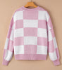 Pink Checkered Bishop Sleeve Sweater Dear-Lover Dropshipping
