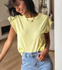 Yellow Cream Lace Patchwork Cap Sleeve Round Neck T Shirt Markonline