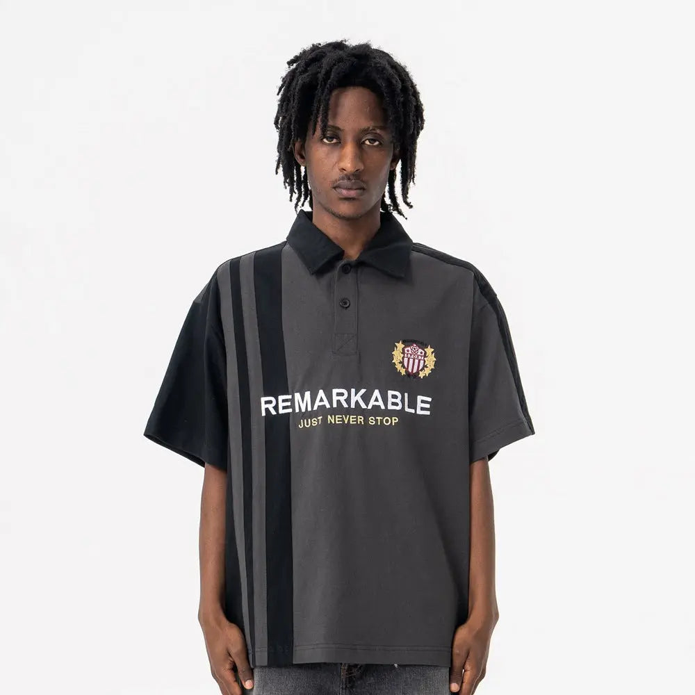 Streetwear Polo Collar Short Sleeve T-Shirt Loose Fit for Men Markonline