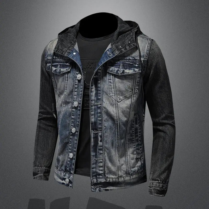 Hooded Denim Jacket for Men Spring Casual Oversized Fit Coat