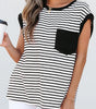 Black Stripe Chest Pocket Patch Round Neck Tank Top Dear-Lover Dropshipping