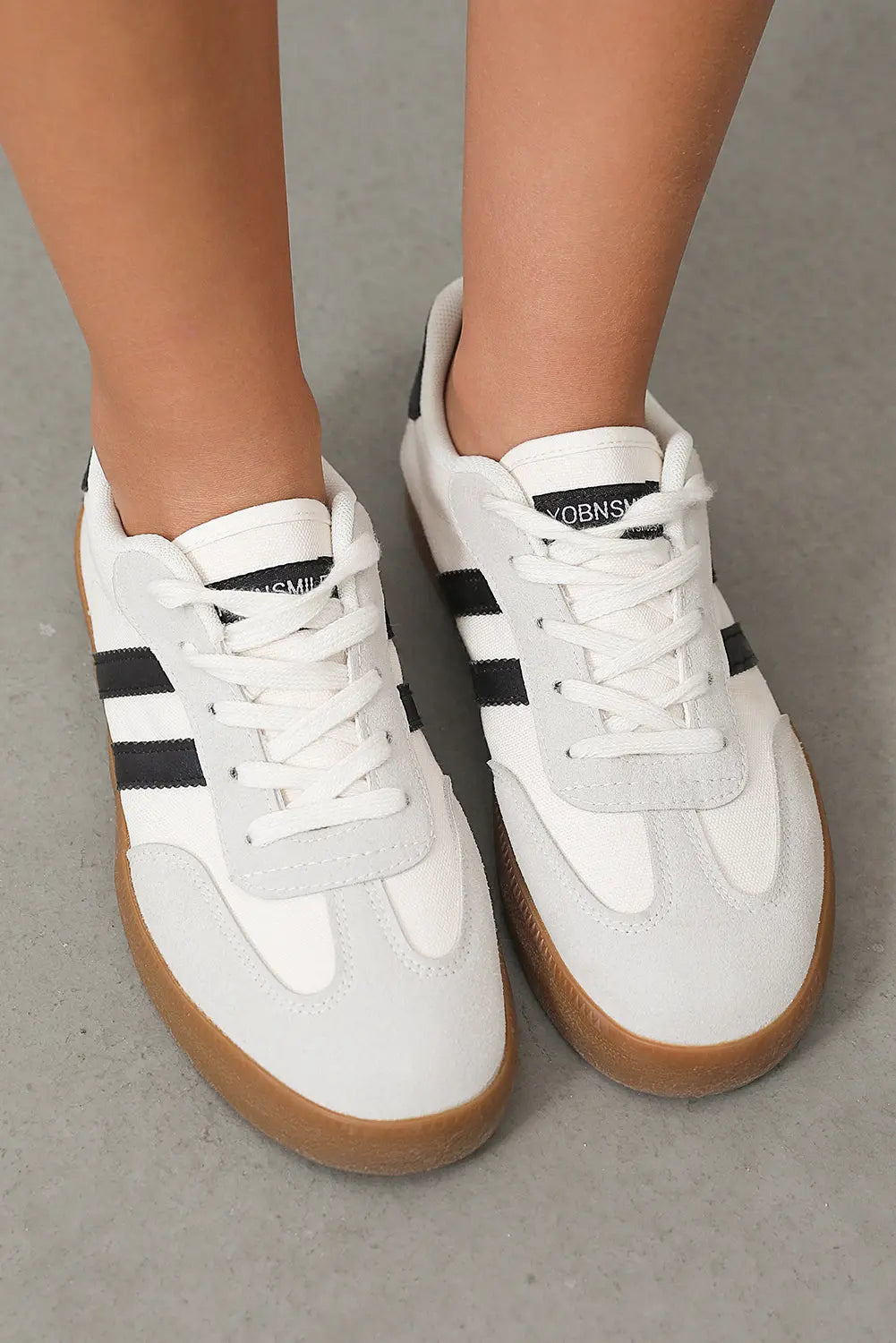White Striped Lace-up Flat Sneakers Markonline