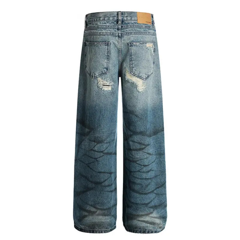 Washed blue ripped jeans for women