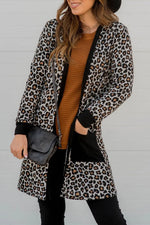 Black Leopard Patched Pocket Open Front Cardigan Dear-Lover Dropshipping