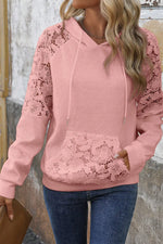 Gossamer Pink Lace Patchwork Raglan Sleeve Kangaroo Pocket Waffle Hoodie Dear-Lover Dropshipping