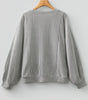 Gray Ribbed Knit Round Neck Long Lantern Sleeve Top Markonline