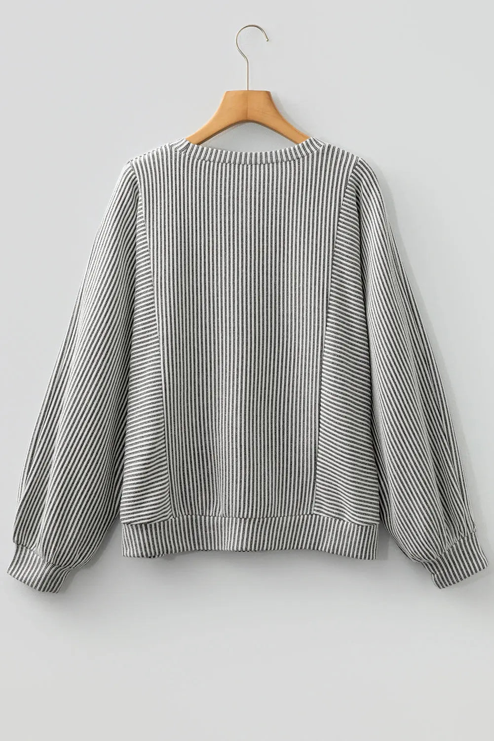 Gray Ribbed Knit Round Neck Long Lantern Sleeve Top Markonline