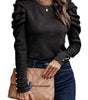 Black Buttoned Puff Long Sleeve Sheath Top Dear-Lover Dropshipping