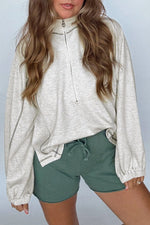 Light Grey Half Zip Stand Neck Seam Detail Long Sleeve Top Dear-Lover Dropshipping