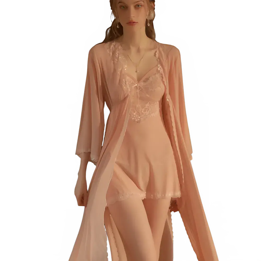 Floral Lace Nightgown 3-Piece Set for Women