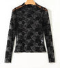 Black Sheer Floral Lace Mesh Mock Neck Long Sleeve Top Dear-Lover Dropshipping
