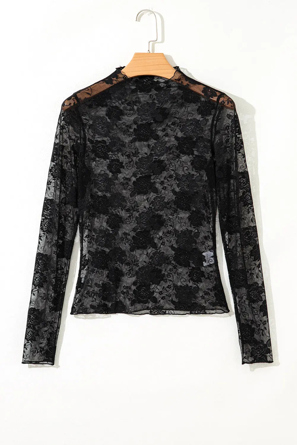 Black Sheer Floral Lace Mesh Mock Neck Long Sleeve Top Dear-Lover Dropshipping