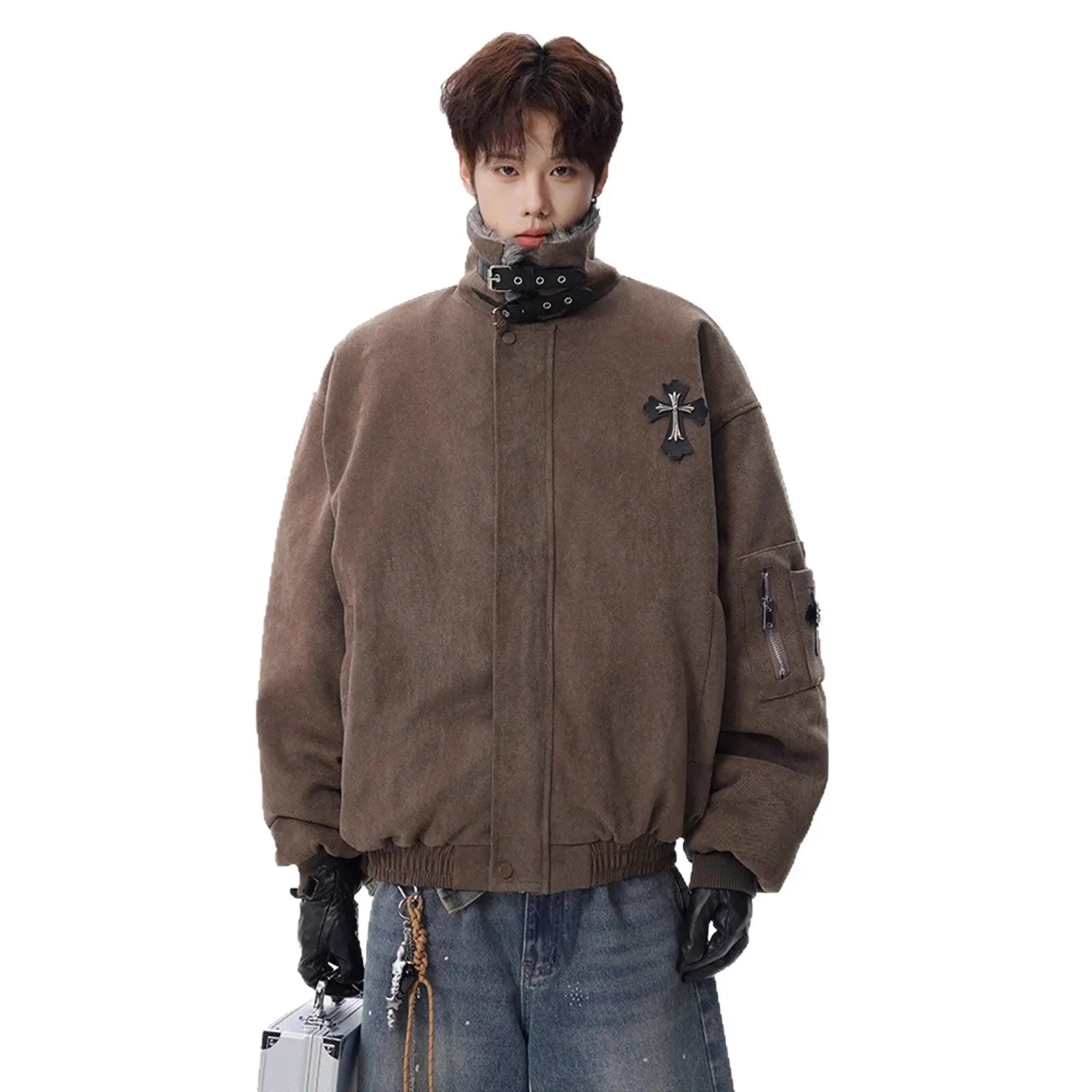 Cross Mountain Eagle Fur-Collar Cotton Coat for Men, Winter Fleece-Lined Thick Warm Cotton Jacket, High-End Style Markonline