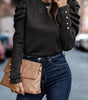 Black Buttoned Puff Long Sleeve Sheath Top Dear-Lover Dropshipping