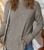 Gray Morn Ribbed High Neck Knitted Pullover Top Markonline