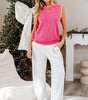 Bright Pink Contrast Trim Pearl Detail Sweater Tank Top Dear-Lover Dropshipping