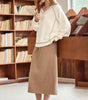 Beige Exposed Seam Textured Knit V Neck Pullover Top Markonline