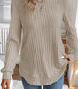 Jet Stream Ribbed Texture Round Neck Long Sleeve Rounded Hem Knit Top Markonline