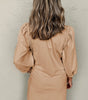 Light French Beige Braided Trim Puff Sleeve Dress Markonline