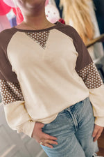Brown Floral Print Patchwork Color Block Long Sleeve Top Markonline